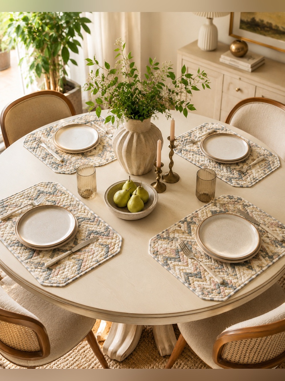 Vintage 80’s 4-pcs Quilted Placemats Reversible #0430261